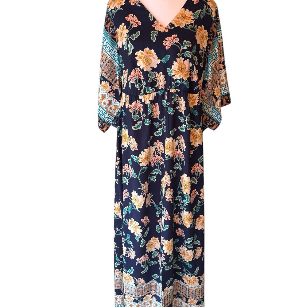 Chico's Floral Maxi Dress with Kimono Sleeves